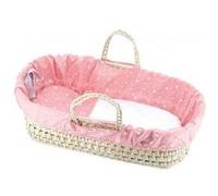 Grand couffin Poupee 36 a 50 cm avec Oreiller et Couverture - Corail Motifs Etoiles, Palme Tresse - Set Accessoire Poupon + Carte