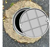 Grand couvercle d'égout rond en acier inoxydable de 91,9 cm avec cadre pour trottoirs de parcs, rues, design caché, durable et résistant aux intempéries (diamètre 92 cm)