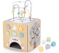 Grand cube d'activité en bois avec boucle de motricité et labyrinthe