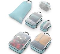 Grand cube de rangement avec maille transparente - Cubes d'emballage de compression - Organisateurs de voyage (bleu sarcelle poussiéreux)