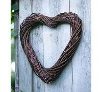 grand cœur décoratif en osier naturel, rustique, 55x60 cm, couronne de porte, couronne murale, couronne décorative, décoration de balcon & jardin pour l'extérieur