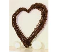 grand cœur décoratif en osier naturel, rustique, 55x60 cm, couronne décorative, couronne de porte, couronne murale, décoration de jardin, décoration de cœur pour l'intérieur & l'extérieur