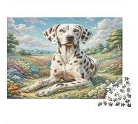 Grand Danois Papier épais Dalmatien couché dans Une Prairie Fleurie colorée Puzzle Lot pour Seniors Cadeau Secret Santa Entraînement cérébral 52x38cm/1000 pièces