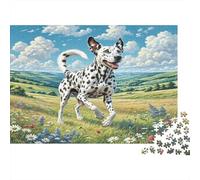 Grand Danois Papier Lourd Dalmatien Courant dans Une Prairie de Marguerites Puzzle pour débutants Cadeau pour Enfants 52x38cm/1000 pièces
