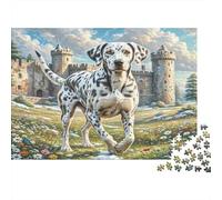 Grand Danois Papier Lourd Dalmatien près des ruines d’Un château Puzzle pour Seniors Cadeau Secret de Noël Relaxant 52x38cm/1000 pièces