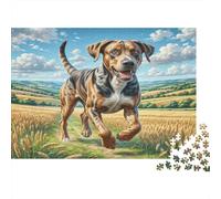 Grand Danois Papier Premium Chien léopard de Catahoula Courant dans Un Champ de blé Puzzle DIY Jouet éducatif pour débutants 70x50cm/1000 pièces
