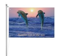 Grand dauphin au lever du soleil,Drapeau de jardin, bannière décorative, drapeau double face, 2 x 3 pieds, pour extérieur et intérieur