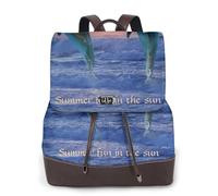 Grand dauphin au lever du soleil,Sac à dos imperméable pour femme, sac à dos de voyage léger en cuir PU tendance