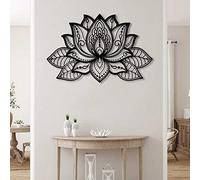Grand Décor de Mur de Mandala, Art de Mur de Fleur de Lotus en Métal, Décor À la Maison de Yoga de Méditation, pour Le Bureau de Chambre À Coucher de Salon et la Salle De Yoga,Noir,60x40cm