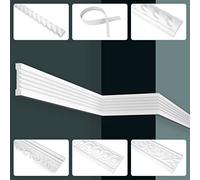 GRAND DECOR Moulures murales plates, en mousse polyuréthane rigide et flexible, 2 m, style baroque, moulures décoratives, plafonds, stuc, 2 m, CR720, blanc