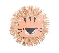Grand Décor Mural à Suspendre en Forme de Visage de Lion en Paille de Raphia et Rotin, Ornement Mural en Forme de Tête d'animal en Paille, Pompon de Dessin Animé, Barbe, Lion, Tigre,(Orange Noir)