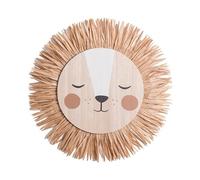 Grand Décor Mural à Suspendre en Forme de Visage de Lion en Paille de Raphia et Rotin, Ornement Mural en Forme de Tête d'animal en Paille, Pompon de Dessin Animé, Barbe, Lion, Tigre,(Beige)