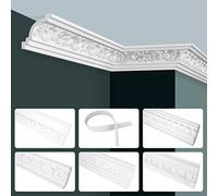 GRAND DECOR - Plafond en stuc - Style baroque - Mousse dure et flexible - 2 m - Moulures de plafond à motifs - 2 m - Blanc