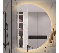 Grand demi-cercle Miroir pleine longueur pour décoration d'entrée, miroir de maquillage de salle de bain intelligent anti-buts pour mur, design sans cadre cintré, 3 couleurs LED (à droite, 28 *