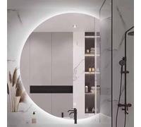 Grand demi-cercle Miroir pleine longueur pour décoration d'entrée, miroir de maquillage de salle de bain intelligent anti-buts pour mur, design sans cadre cintré, 3 couleurs LED (à gauche, 28 *