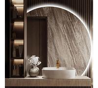 Grand Demi-rond Miroir Mural Avec Éclairage, Intensité Variable, Salle de bain Miroir Lumineux Circulaire Irrégulier, Décoratif LED Étanche pour Couloir D'entrée, Sans Cadre(Right half,80*80 cm)