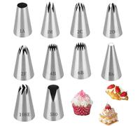 Grand Douilles à Pâtisserie,10 Pièces Inox Professionnelle Embouts de Glaçage pour Poche à Douille,Kit Patisserie DIY Douille Cannelée pour Décorer Gâteaux Cupcakes Churro Donuts Muffins
