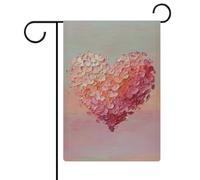 Grand drapeau abstrait en forme de cœur avec texture couteau et toile de jute double face 32 x 47 cm