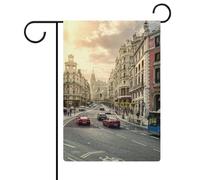 Grand drapeau de jardin double face Gran Vía, Madrid, Espagne, pour la décoration de pelouse extérieure, 12,6 pouces''×18,5 pouces''