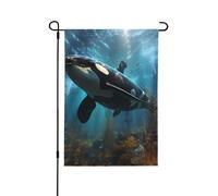 Grand drapeau de jardin double face imprimé épaulards - Bannière de vacances résistante à la décoloration, pour décoration de cour, panneau de bienvenue 71,1 x 101,6 cm