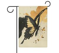 Grand drapeau de jardin papillon noir et doré en toile de jute double face 30,5 x 45,7 cm