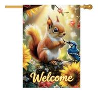 Grand drapeau de jardin printemps été 71,1 x 101,6 cm double face en toile de jute fleurs écureuil bienvenue drapeaux pour extérieur, ferme saisonnière extérieur cour décoration