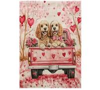 Grand drapeau de la Saint-Valentin - Drapeau de maison double face avec joli motif chien, tissu en lin pour décoration extérieure porche, jardin et cour (27, 5 x 39, 4 pouces) Maison l