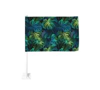 Grand drapeau de voiture motif feuilles vertes de Monstera - 30 x 45 cm - Décoration de voiture double face