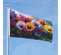 Grand drapeau d'extérieur double face avec 2 œillets en laiton - Fleurs de pensée - Pour toutes les saisons - Pour jardin, cour, pelouse, décoration extérieure