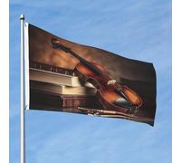 Grand drapeau d'extérieur double face avec 2 œillets en laiton pour décoration extérieure de musique, violon, cour, toutes saisons, pour jardin, cour, pelouse, décoration extérieure