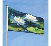 Grand drapeau d'extérieur double face de 61 cm avec 2 œillets en laiton aquarelle de nénuphars pour toutes les saisons pour cour, pelouse, décoration extérieure