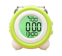 Grand écran 3D LED Réveil avec Veilleuse Silencieuse Double Fonction Alarme et Double Cloche Réveil Fort (Vert Clair)