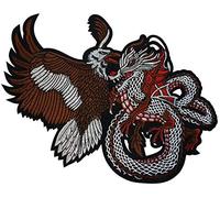 Grand Écusson Aigle et Dragon Patch Thermocollant Animal Eagle à thermocoller transfert oiseau rapace à coller au fer repasser applique brodé à coudre t-shirt veste vêtement biker motard 27,5x33,5cm