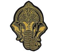 Grand écusson brodé tête d'éléphant de Ganesh thermocollant sur veste motard scrapbooking badge 1 pièce (doré)