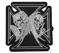 Grand Écusson Croix de Malte Têtes de Mort Ange et Démon Patch Thermocollant Skull à thermocollé transfert à coller au fer à repasser applique crane brodé à coudre vêtement veste biker motard 22x21cm