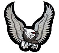 Grand écusson dorsal aigle gris - 23,3 x 23,3 cm - Écusson brodé pour motard - Patch dorsal XXL - Patch Eagle Oiseau Patch Backpatch pour vestes de moto, vestes en cuir - Broderie de qualité