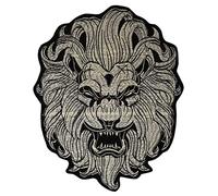 Grand Écusson Lion Bestiale Patch Thermocollant à thermocollé transfert à coller au fer repasser applique animal badge biker brodé coudre motard décoration réparation vêtement tshirt homme 29,5x23,5cm