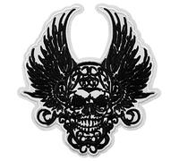 Grand Écusson Tête de Mort Ange Déchu Patch Thermocollant Crane Mexicain Ailé à thermocoller transfert à coller au fer à repasser applique skull brodé à coudre t-shirt gilet veste vêtement 14,5x13,2cm