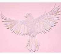 Grand Écusson Thermocollant Oiseau Colombe Blanche Patch Animal à thermocoller transfert plume à coller au fer repasser applique brodé nature à coudre t-shirt veste vêtement 18,5x27,5cm