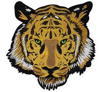 Grand Écusson Tigre Patch Thermocollant Tête Animal à thermocollé transfert à coller fer repasser applique badge biker brodé coudre motard décoration réparation vêtement t-shirt homme 25,7x25,2cm