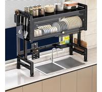 Grand égouttoir à vaisselle en métal à trois niveaux avec couvercle - Armoire de cuisine au-dessus de l'évier avec porte magnétique pour un séchage efficace et une solution peu encombrante