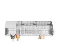 Grand enclos d'extension extérieur pour petits animaux - Structure métallique robuste, maille renforcée, porte sécurisée - Toit imperméable et anti-UV - Parc sécurisé 330 × 100 × 100 cm pour 10 poules