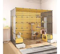 Grand enclos d'intérieur pour chat avec bac à litière, chatterie métallique amovible, parc à faire soi-même pour l'exercice et le jeu de chat