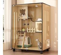 Grand enclos en bois pour chat - Maison pour chat multi-fonctions intérieur/extérieur avec portes d'évacuation et roulettes - Idéal pour la maison ou la salle de livraison pour chat