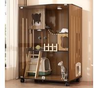 Grand enclos en bois pour chat - Maison pour chat multi-fonctions intérieur/extérieur avec portes d'évacuation et roulettes - Cage spacieuse pour chat pour la maison et les animaleries, 120 x 60 x 60