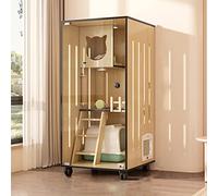 Grand enclos en bois pour chat - Maison pour chat multi-fonctions intérieur/extérieur avec portes d'évacuation et roulettes - Idéal pour la maison ou la salle de livraison pour chat