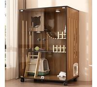 Grand enclos pour chat en bois avec portes d'évacuation et roulettes - Maison pour chat multi-fonctions intérieur/extérieur, idéale pour les animaleries et les salles de livraison à domicile