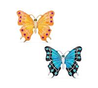 Grand Énoncé Aqua/Rouge Cristal Accent Deux Tons Noir/Bleu Turquoise Ou Jaune/Orange Jardin Doré Broche Papillon Ailé Épinglette Écharpe Ensemble Pour Femmes & Adolescents Émail Plaqué Or