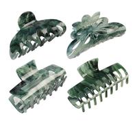Grand ensemble de pinces à cheveux vintage, 4pcs Green Claw Clip Elegant Disdicate Simple Strong Hold Hair Claw Clips Accessoires pour les femmes et les filles