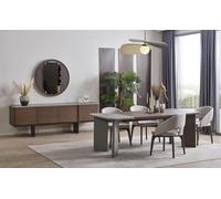 Grand ensemble de salle à manger Table de salle à manger design 4x chaises Buffet miroir